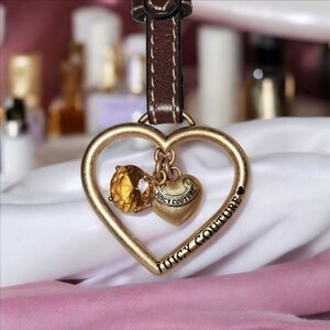 Juicy Couture Gold Tone Logo Heart & Yellow Crystal Lanyard Bag/Key Chain Charm